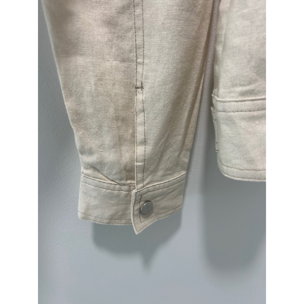Rachel Zoe Two Womens Linen Blend Zip Up Trucker Jackets Black Beige Sz Large - Picture 7 of 16